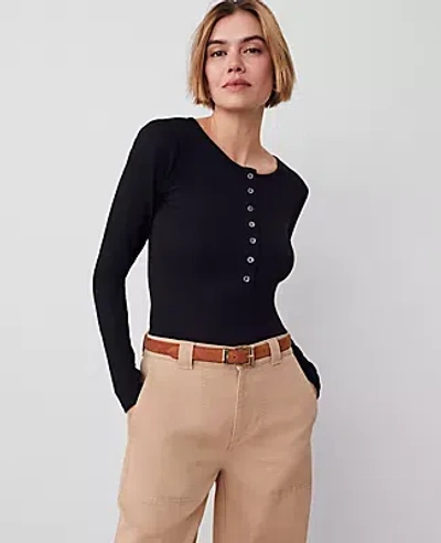 Ann Taylor Crew Neck Henley In Black