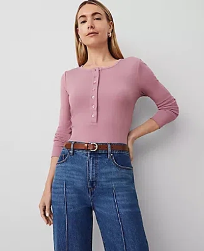 Ann Taylor Crew Neck Henley In Foxglove