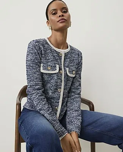Ann Taylor Crew Neck Jacket In Ocean Tweed