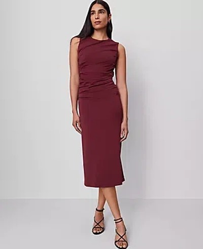 Ann Taylor Crew Neck Midi Sheath Dress In Burgundy