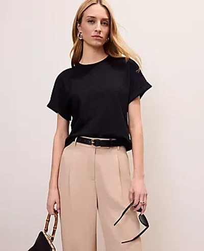 Ann Taylor Crew Neck Roll Sleeve Tee In Black