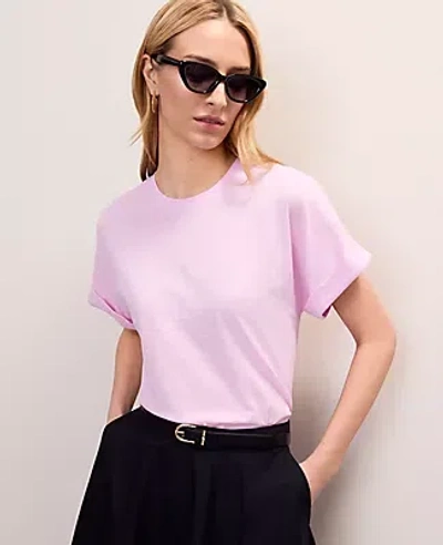 Ann Taylor Crew Neck Roll Sleeve Tee In Pink