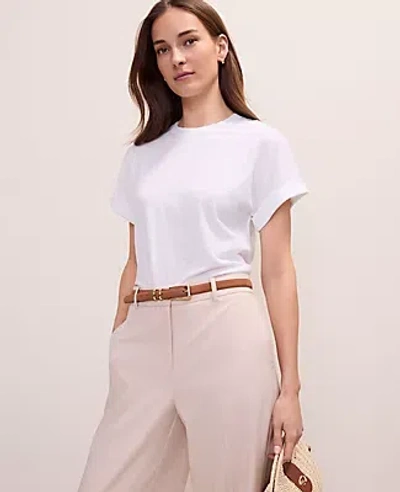 Ann Taylor Crew Neck Roll Sleeve Tee In White