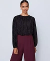 Ann Taylor Crew Neck Shirred Blouse In Black