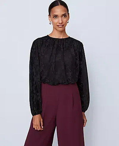 Ann Taylor Crew Neck Shirred Blouse In Black