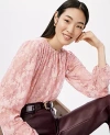 Ann Taylor Crew Neck Shirred Blouse In Purple