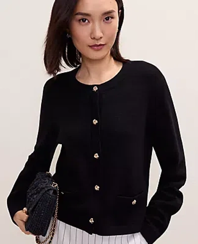 Ann Taylor Crew Neck Sweater Jacket In Black