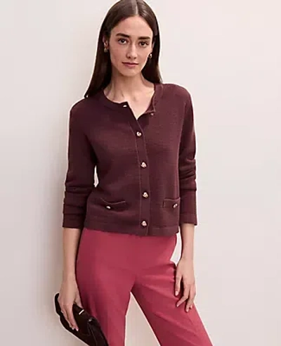 Ann Taylor Crew Neck Sweater Jacket In Brown