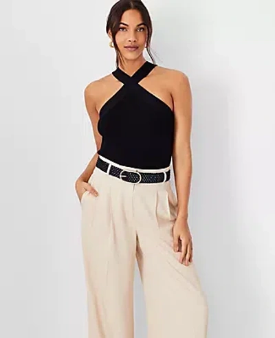 Ann Taylor Criss Cross Halter Sweater Shell Top In Black