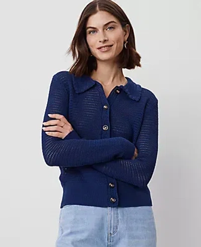 Ann Taylor Crochet-collar Cardigan In Calm Shores