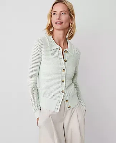 Ann Taylor Crochet-collar Cardigan In Delicate Seafoam