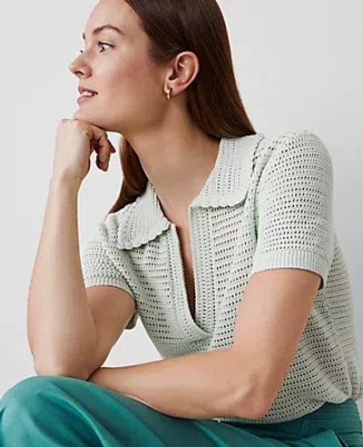 Ann Taylor Crochet-collar Sweater Tee In Delicate Seafoam