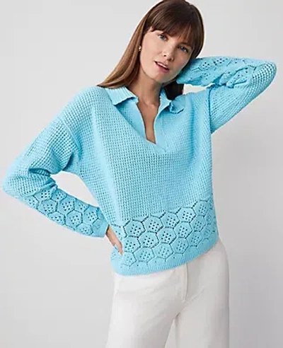 Ann Taylor Crochet Collared Sweater In Sea Isle