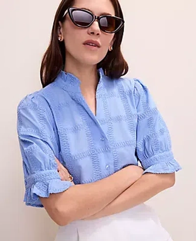 Ann Taylor Crochet Ruffle Collar Blouse In Blue