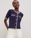 Ann Taylor Crochet Trim Knit Jacket In Night Sky