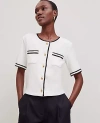 Ann Taylor Crochet Trim Knit Jacket In Winter White