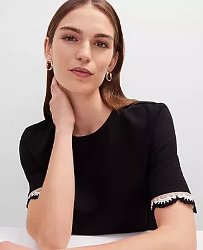 Ann Taylor Crochet Trim Ponte Top