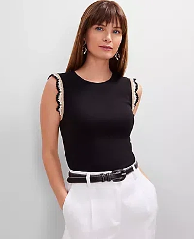 Ann Taylor Crochet Trim Ribbed Top