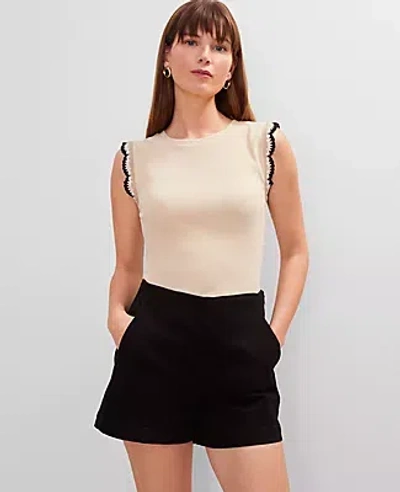 Ann Taylor Crochet Trim Ribbed Top