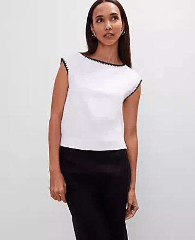Ann Taylor Crochet Trim Sleeveless Top In White