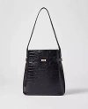 Ann Taylor Croco Belted Bucket Bag In Black