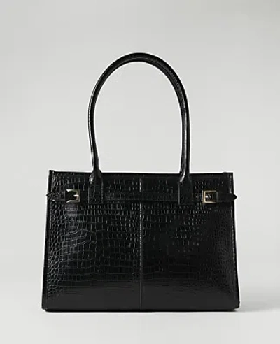 Ann Taylor Croco Belted Tote In Black