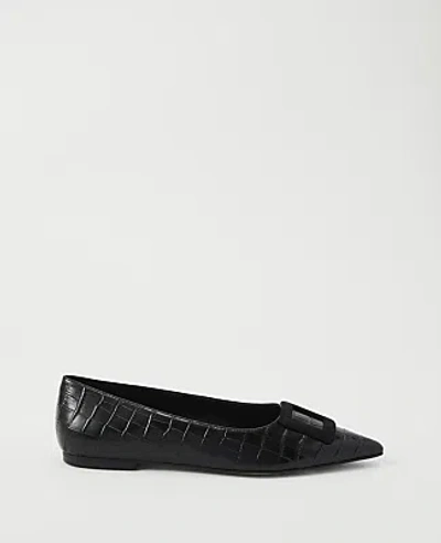 Ann Taylor Croco Buckle Flat In Black