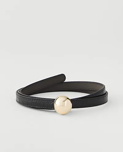 Ann Taylor Croco Circle Buckle Belt In Black