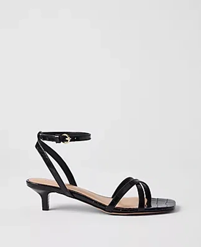 Ann Taylor Croco Crossover Heel Sandal In Black