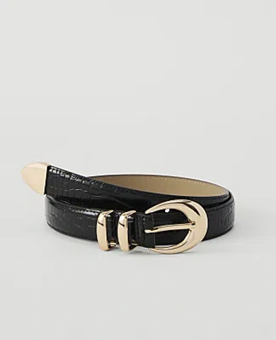 Ann Taylor Croco Oval Buckle Belt In Black