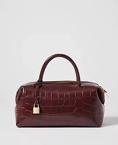 Ann Taylor Croco Shoulder Bag In Brown