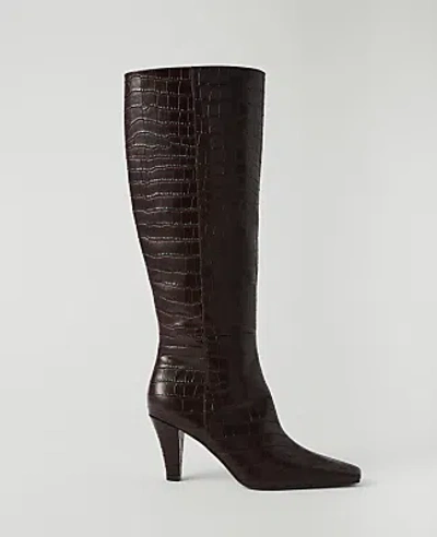 Ann Taylor Croco Skinny Heel Tall Boot In Pure Chocolate