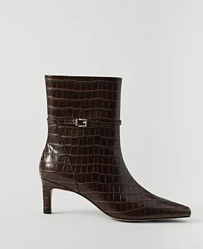 Ann Taylor Croco Skinny Heel Tall Boot In Russet Brown