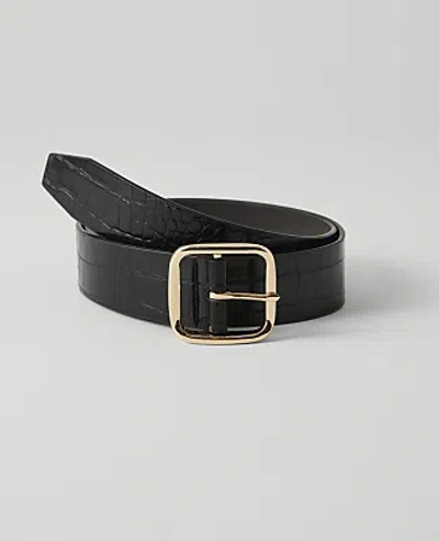 Ann Taylor Croco Square Buckle Belt In Black