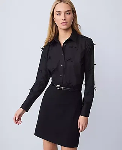 Ann Taylor Cropped Bow Shirt In Black
