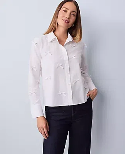 Ann Taylor Cropped Bow Shirt In White