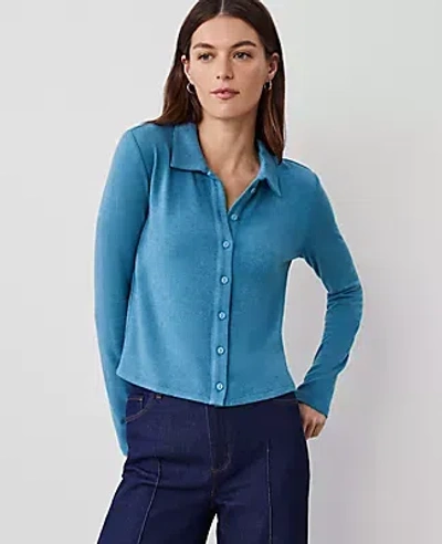Ann Taylor Cropped Button-down Top In Balmy Blue