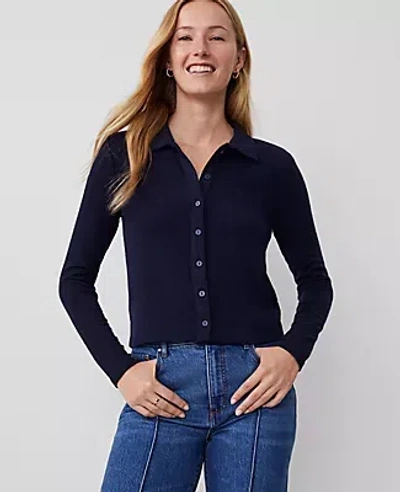 Ann Taylor Cropped Button-down Top In Night Sky