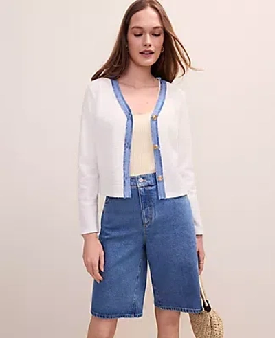 Ann Taylor Cropped Tweed Jacket In White