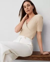 Ann Taylor Crossover Neck Top In Toasted Oat