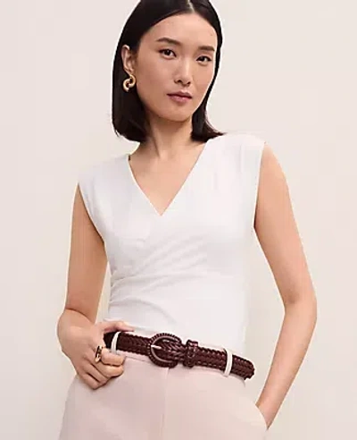 Ann Taylor Crossover V-neck Shell Top In White