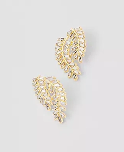 Ann Taylor Crystal Leaf Drop Earrings In Goldtone