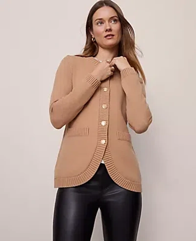 Ann Taylor Curved Hem Longline Cardigan In Brown