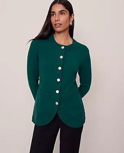 Ann Taylor Curved Hem Longline Cardigan In Green