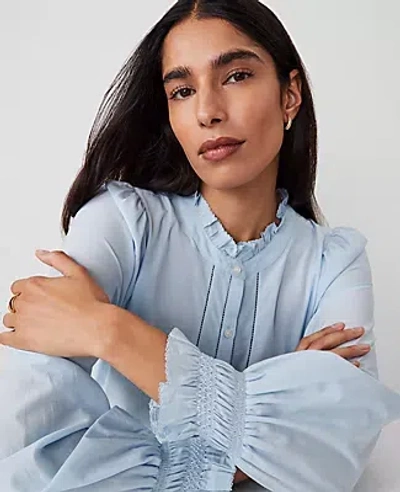 Ann Taylor Cutout Smocked Cuff Blouse In Freesia Blue