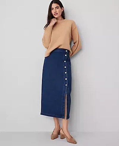 Ann Taylor Denim Button Front Column Skirt In Medium Vintage Indigo Wash