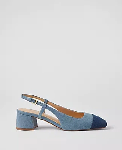 Ann Taylor Denim Cap Toe Block Heel Pumps In Soft Denim Blue