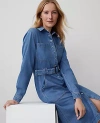 Ann Taylor Denim Collared Column Midi Dress In Bright Medium Stone Wash