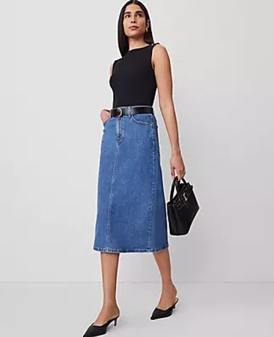 Ann Taylor Denim Column Skirt In Classic Mid Indigo Wash