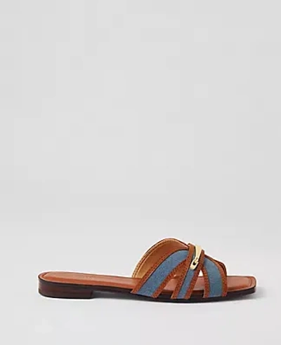 Ann Taylor Denim Embellished Cross Strap Sandals In Soft Denim Blue